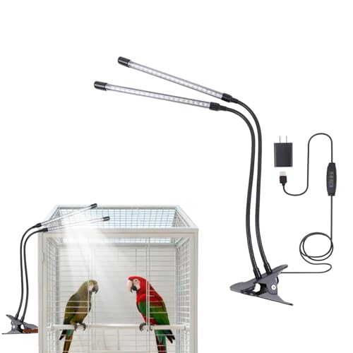 SLNNROA Bird Cage Light with Timer 10 Dimming Levels 60 LED Beads Bird Light Avian Lights for Birds Simulate Sunlight for Parrots & Pet Birds