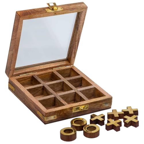 Morpion 3 en ligne boîte bois marron cadeau original boisé - 2