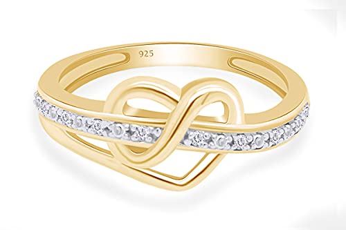 AFFY 1/20 cttw Round Cut Natural diamond 14k Gold Plated Sterling Silver Diamond Heart Infinity Ring, G-H Color, I1-I2 Clarity3