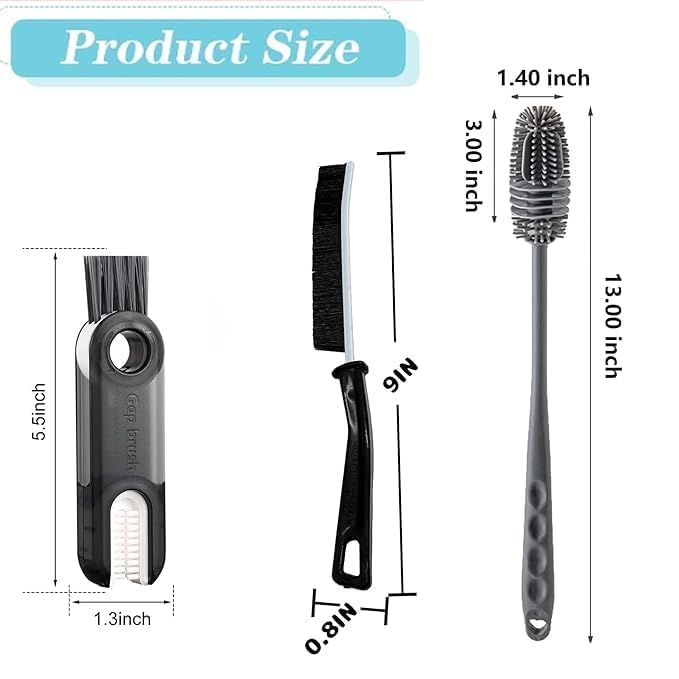 3 in 1 Multifunctional Cleaning Brush Set - Long Handle Flexible Silicone Water Bottle Brush + Bottle Gap Cleaner + Tiny Detailing Brush | Kitchen & Home Cleaning Tools | Pack of 3 4