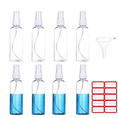 Preisvergleich Produktbild 8x100ml Sprühflasche klein,Durchsichtig Leere Sprühflasche,Feinnebel Zerstäuber Sprayflasche Leer Transparent mit Trichter,Tragbar Zerstäuberflasche für Reinigung / Parfümzerstäuber / Pflanzen Gießen