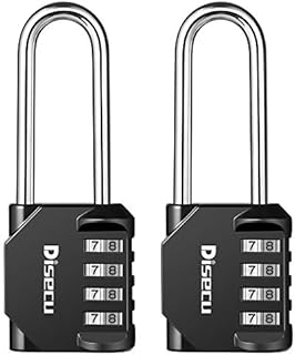 Disecu 2.5 Inch Long Shackle Combination Lock 4 Digit Outdoor Waterproof Padlock for School Locker, Gym Locker, Hasp Cabinet, Gate, Fence, Toolbox (Black, 2 Pack)