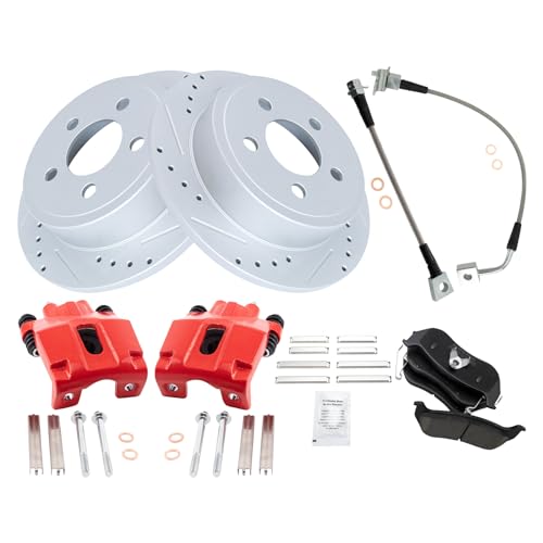 Image of TRQ Performance Rear Brake Pad and Rotor Set Ceramic Slotted Drilled G