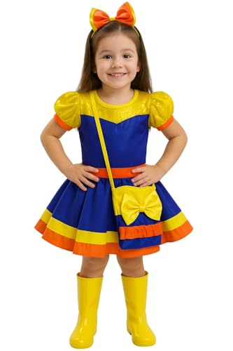 Bely and Beto Premium Sequined Ball Gown, Blue and Yellow, Includes Bow and Boots, Child Size (4 Years with Boots #16)