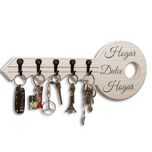 {Cuelga Llaves Pared Originales de Madera Cuelga Llaves Pared Originales NIRALIS Colgador LLaves Pared Original de Madera en Forma de LLave - Cuelga llaves pared entrada de madera con frase Hogar...