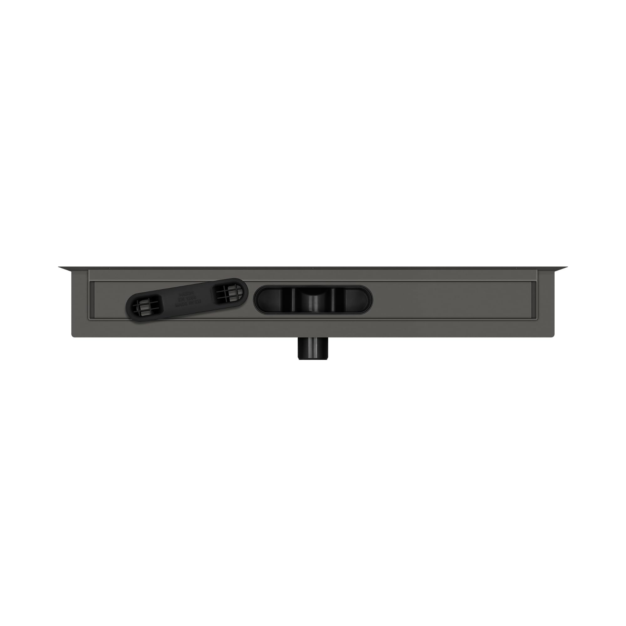 Canaleta de ducha Premium SLX Duo de grafito PVD – Acero inoxidable AISI 304, óxido enlosable, sifón Ø50, colador, patas de montaje, manguito de sellado, 60 a 100 cm (70 cm)