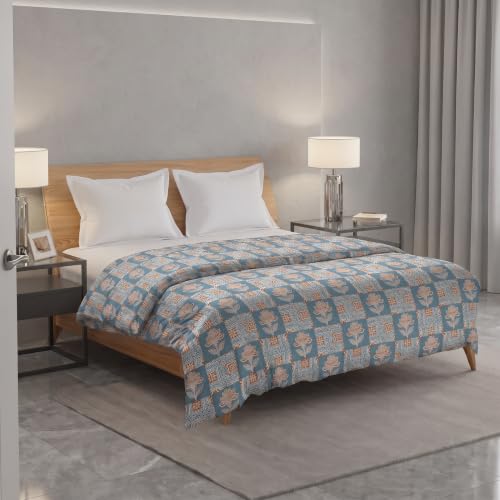 Image of Trance Home Linen 100% Cotton Printed Zippered ONLY Duvet Cover /Blanket Cover /Quilt Cover | Comforter Cover /Razai Cover | Queen Size (90 x 102 Inch, Ajrak Blue)