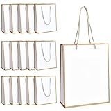 16 bolsas de regalo de papel de estraza multicolor, para bodas, fiestas, Navidad, agradecimientos, con asas, bolsas de regalo con estampado floral, accesorios para fiestas, 18 x 23 x 8 cm (blanco)