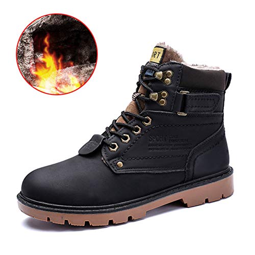 LHY Invierno de los Hombres Senderismo Botas, Alineado Piel Martin Zapatos Caliente de Gran tamaño Retro Calzado para la Marcha,Negro,46