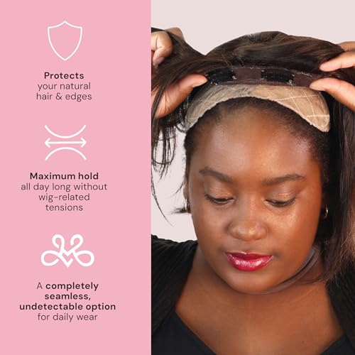 MILANO COLLECTION Glueless Top Grip for Hair Topper & Wiglets, Adjustable Translucent Strap with Side Openings, Top Headband for Your Wig or Topper, Includes Clips, Beige, Large - Thumbnail 5