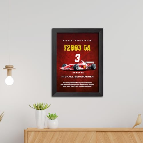 Image of TenorArts Michael Schumacher Poster Frame F1 Racing Car F2003 GA Formula One Photo Framed Painting with Matt Finish Black Textures (12 inches x 9inches)