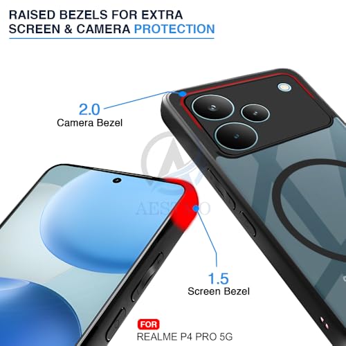 Image of AESTMO Realme P4 Pro 5G Back Cover | 360 Protection | Crystal Clear Hard Back Transparent | Compatible with MagSafe Accessories (PC+TPU, Black Bumper)