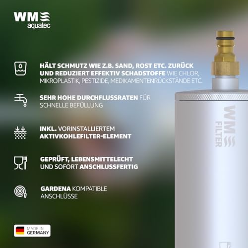 WM aquatec Filtre de Remplissage WMF-GKAK10 | INCL. élément de Filtre à Charbon Actif | Efficace Contre Les impuretés et Les substances nocives | Compatible avec Gardena | Fabriqué en Europe – vue 5
