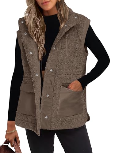 ANRABESS Womens Fuzzy Fleece Vest Loose Sleeveless Warm Button Down Fall Sherpa Jacket Outerwear With Pockets Winter Fashion
