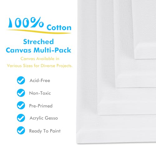 GOTIDEAL Stretched Canvas Board for Painting Multi Pack 5x7, 9x12,11x14 Set of 4, Primed White Blank Paint Canvas - 100% Cotton Artist Canvas Boards, Acrylic Pouring, Oil Paint Dry & Wet Art Media