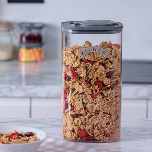 Image of Kilner 3 Litre Glass Cereal Dispenser | Storage Jar with Airtight Glass & Silicone Lid | Easy-Pour Spout for Mess-Free Serving | Food Dispenser for Cornflakes, Beans, Granola and Pet Food