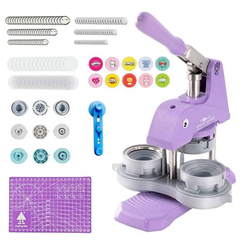 YiiYiiGO Button Maker Machine Multiple Sizes, 1+1.25+2.25 inch Installation-Free Pin Maker Machine, Ideal Pin Press for Kids DIY with Free 300 Sets 25+32+58mm Button Making Supplies(Purple)