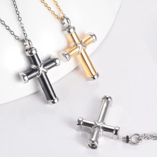 Collier crémation double en argent sterling 925 avec pendentif croix souvenir