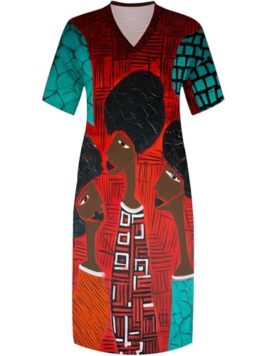Image of Plus Size Maxi Dress for Women Short Sleeve V Neck Casual Loose Sundress with Pockets