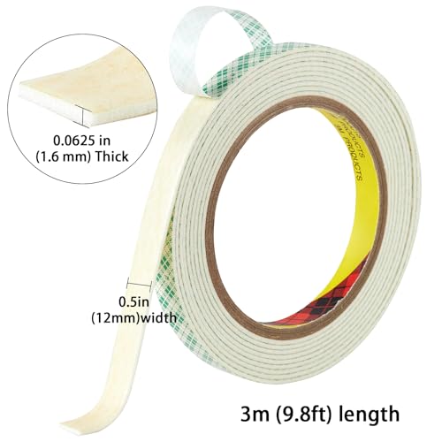 Image of 3M 4026 Double Coated Urethane Foam Tape Heavy Duty 3M Double Sided Foam Tape for Bonding Attaching Mounting Interior Signage Nameplates DIY Card 1 /2 inch x 10ft,1 Roll