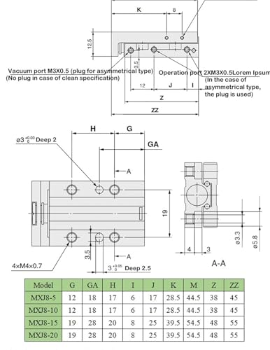 Vérin pneumatique miniature MXJ6-15C à glissière pour micro-robotique