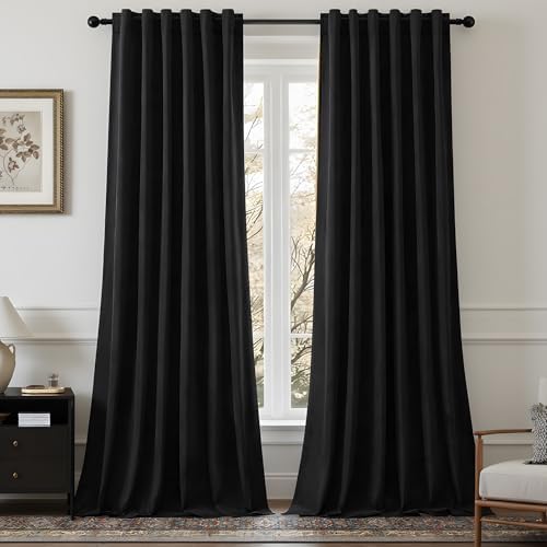 Black Velvet Blackout Curtains 84 Inches, Luxury Soundproof Therm...