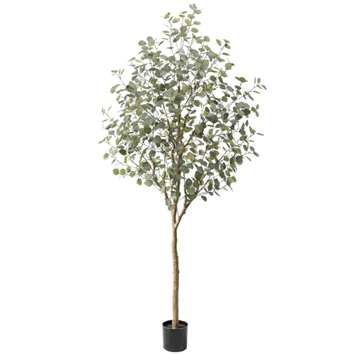 Nafresh Tall Eucalyptus Tree Artificial，8ft(96in) Faux Eucalyptus Tree with Realistic Silk...