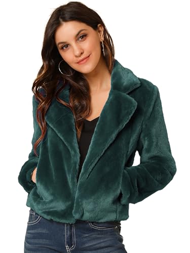 Manteau court en fausse fourrure vert chaud et confortable pour femme en XL