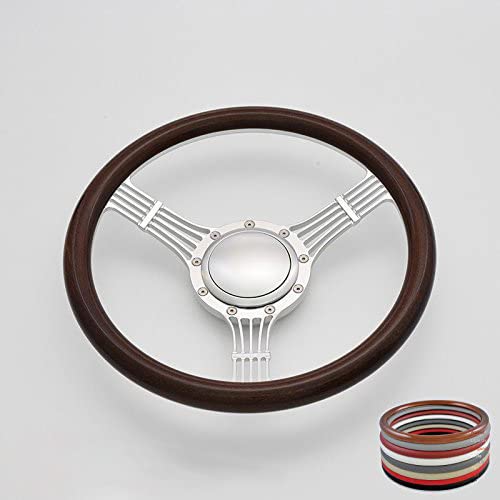 Flashpower 14'' Bonjo Billet Half Wrap 9 Bolts Steering Wheel with 2'' Dish and Horn Button (Walnut Wood)