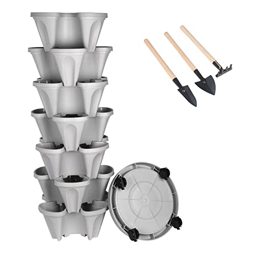 Dunchaty Stackable Planter With Removable Wheels And Tools, Tower Garden Planters, Indoor Outdoor Gardening Pots - 7 Tier Vertical Garden Planter #TOP7