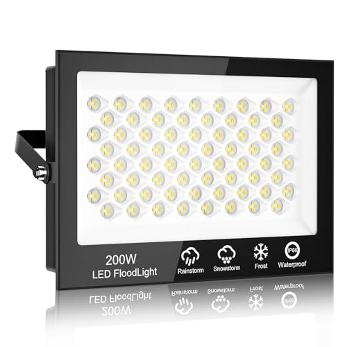 Sararoom 200W LED Flood Light Outdoor - 20000LM Outside Security Lights, 6500K Daylight White Floodlight with 272 LED Beads, IP66 Waterproof LED Spotlight for Garden Balconie Garage Warehouse