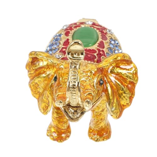 PAMINGONO Caja Joyero Elefante Metálica con Brillo de Cristales Organizador para Anillos y Pendientes Estuche Resistente de Aleación de Zinc para Almacenamiento Seguro de Joyas Decoración