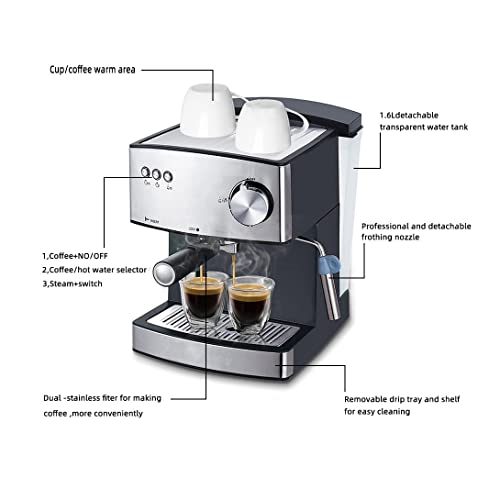 WSJTT Macchina for caffè Espresso 20 Bar Macchina da caffè con Latte schiumogeno Bannaro,850 m Serbatoio RUMOVABILE… - immagine 4