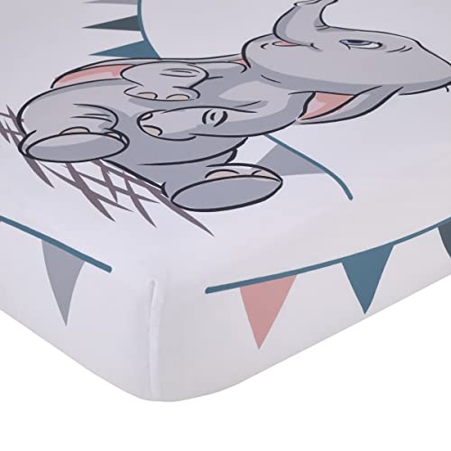 Image of NoJo Disney Dumbo Gray, Teal, and White Hello Baby Nursery Photo Op Fitted Crib Sheet