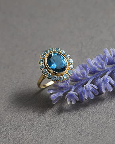 Yotreasure 4.58 Ct. Oval Shape London Blue Topaz Swiss Blue Topaz Cluster Ring 14K Yellow Gold Wedding Jewelry #TOP4