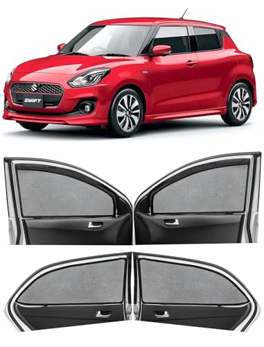 Image of Autofact Magnetic Car Sunshades Compatible with Maruti Swift (2012 to 2017) (Set of 4) - Easy Installation, UV Protection, Keeps Car Cool (Front 2 with Zippers, Rear 2 Without Zippers)