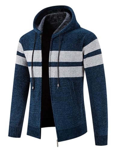 Image of Kinkia Men's Zip Up Hoodies Casual Long Sleeve Full Zipper Sherpa Fleece Lined Knit Cardigan Sweater Jacket with Pockets