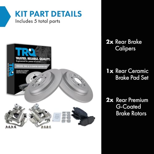 Image of TRQ Rear Brake Pad and Rotor Set Ceramic Solid Rotors Calipers