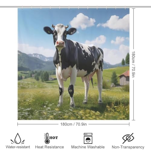 Rideau de douche polyester imperméable 183x183cm lavable motif vache avec crochets - 4