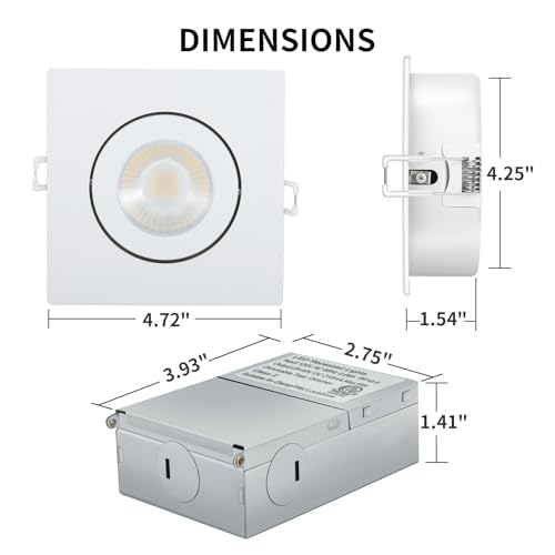 KnLnny Ware Square Gimbal Recessed Lighting 4 Inch 6 Pack,Eyeball Led Lights with Junction Box,5CCT Selectable,9W 750LM,Dimmable