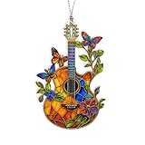 Colorful Guitar Ornament with Butterflies and Flowers, Music Themed Christmas Ornaments 2026, Acrylic Hanging Ornament for Xmas Tree Window Car, Unique Gifts for Music Lovers, Guitar Player Decor