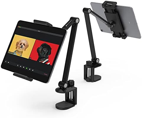 Inifispce iPad Desk Mount, Tablet Holder, Multi-Angle Adjustable Tablet Stand Holder for 4.7''- 13'' Screen Microsoft Surface Pro Series, iPad Pro 11 / 12.9, iPad, Mini, Air and More (Black)