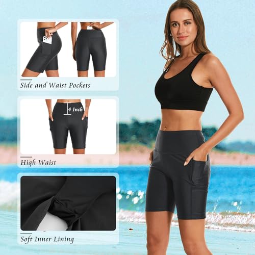 Image of HODOSPORTS Women's 3'' /5'' /7'' /9'' /12'' Swim Board Shorts UPF50+ High Waisted Quick Dry Swimsuit Bottoms with Pockets Liner