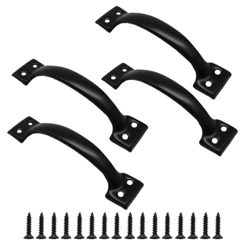Bivethoi 4 Pcs 5.5 Inch Vintage Barn Door Pulls, Black