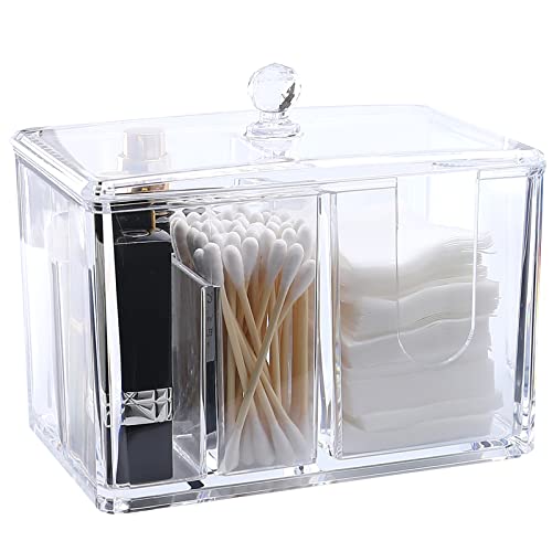 (2 Pack) Lolalet Qtip Holder Dispenser Makeup Organizer for Cotton Ball, Cotton Swab, Cotton Round Pads, Floss, Clear Plastic Bathroom Canister Storage Beauty Product Organization