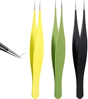 3 Pieces Pointed Tweezers Ingrown Hair Tweezers Precision Needle Nose Pointed Tweezers Stainless Steel Blackhead Remover for Eyebrow Hair, Facial Hair Removal (Black, Yellow, Green)
