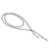 Beaded Rosary Necklace, Black and Silver Glass Beads, Double Drop Pendant, Long Length