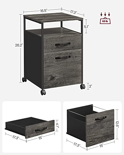 Image of VASAGLE File Cabinet, Mobile Filing Cabinet with Wheels, 2 Drawers, Open Shelf, for A4, Letter Size, Hanging File Folders, Charcoal Gray and Ink Black UOFC071B04