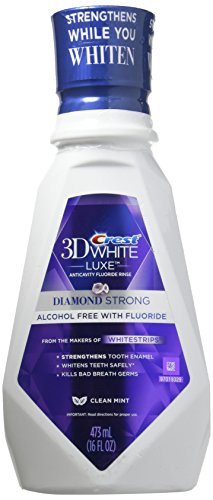 Crest 3D White Luxe Diamond Strong Anticavity Fluoride Whitening Mouth Rinse, Clean Mint 16 oz (Pack of 3)