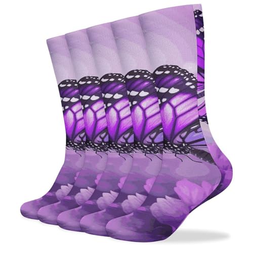 Chaussettes de Noël violettes motif papillon lot de 5 paires à offrir pour les fêtes